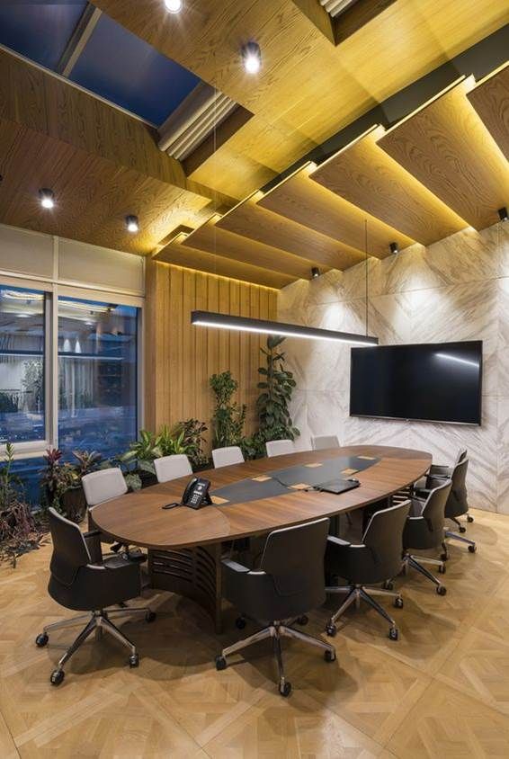 Executive Boardroom Suite with Natural Teak Veneer Table & Cable Ports #21